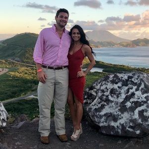 Burnt orange cocktail dress with asymmetrical hem